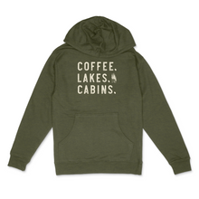 Load image into Gallery viewer, Coffee Lakes Cabins WI Midweight Hoodie